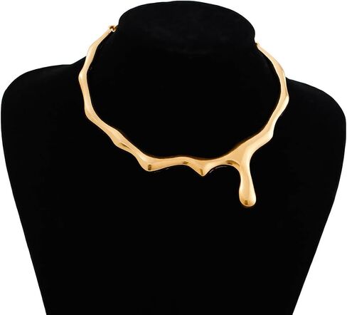 Doubnine Modern Wavy Choker Necklace, Silver/Gold-Tone, Elegant Design Choker Style Contemporary Fashion Jewelry for Women in Saudi Arabia