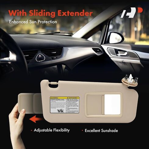 واقي الشمس من الجانب الأيسر للسائق A-Premium متوافق مع Toyota Venza 2009 2010 2011 2012 2013 2014 2015 2016 - مع مرآة فانيتي، مع ضوء فانيتي، لون بيج - يستبدل 74320-0T022-A1، 743200T022A1 in Saudi Arabia