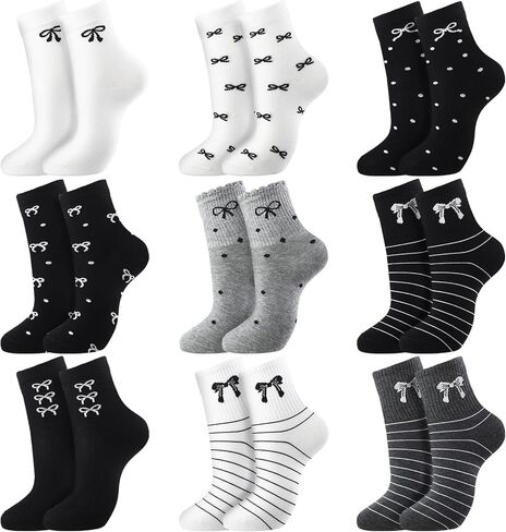 Patelai 9 Pairs Bow Socks Women Ankle Coquette Crew Socks with Cute Bow Ruffle Frilly Cotton Soft Breathable Knitted Gifts in Saudi Arabia