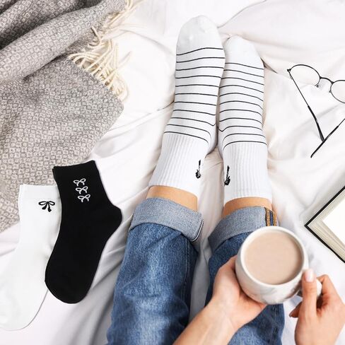 Patelai 9 Pairs Bow Socks Women Ankle Coquette Crew Socks with Cute Bow Ruffle Frilly Cotton Soft Breathable Knitted Gifts in Saudi Arabia
