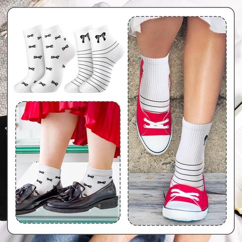 Patelai 9 Pairs Bow Socks Women Ankle Coquette Crew Socks with Cute Bow Ruffle Frilly Cotton Soft Breathable Knitted Gifts in Saudi Arabia