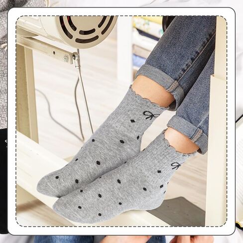 Patelai 9 Pairs Bow Socks Women Ankle Coquette Crew Socks with Cute Bow Ruffle Frilly Cotton Soft Breathable Knitted Gifts in Saudi Arabia
