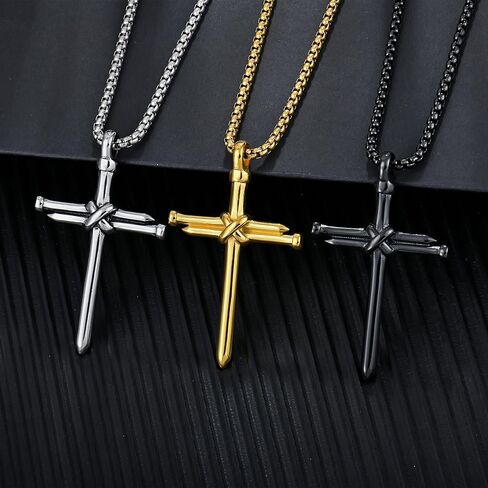 قلادة YL Cross Masonic من الفولاذ المقاوم للصدأ، للرجال 18 قيراط مطلية بالذهب على شكل صليب ديني قلادة مجوهرات مسيحية هدايا للنساء in Kuwait