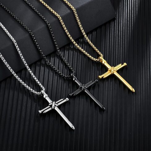قلادة YL Cross Masonic من الفولاذ المقاوم للصدأ، للرجال 18 قيراط مطلية بالذهب على شكل صليب ديني قلادة مجوهرات مسيحية هدايا للنساء in Kuwait