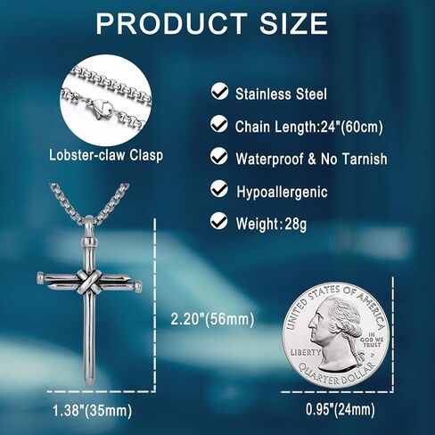 قلادة YL Cross Masonic من الفولاذ المقاوم للصدأ، للرجال 18 قيراط مطلية بالذهب على شكل صليب ديني قلادة مجوهرات مسيحية هدايا للنساء in Kuwait