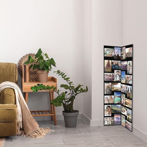 Qunclay Floor Standing Collage Picture Photo Frame Decorative 32 Openings 4 x 6 Inch Hinged Folding Partition Screen Style Picture Frame Black Felt Multiple Photo Display Board for Wall Corner in Saudi Arabia