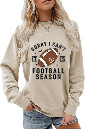 Sorry I Can't It Is Football Season Sweatshirt Women Football Game Day Long Sleeve Shirt Casual Graphic Pullover Tops in Saudi Arabia