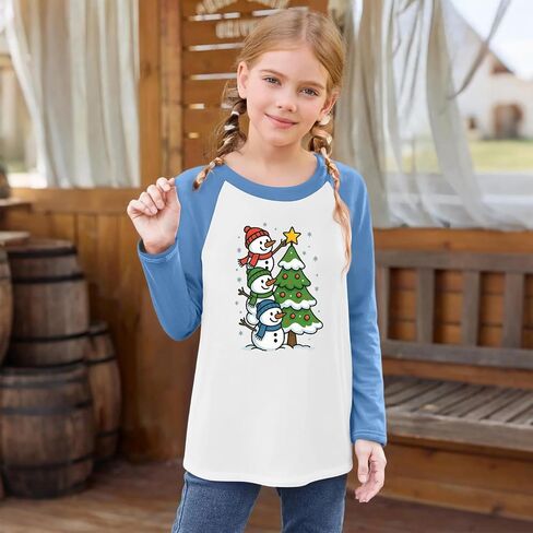 Christmas Shirts for Teens Girls Xmas Tree Print Raglan Long Sleeve Loose Shirts Crew Neck Tops Baggy Snowflake Blouse in Saudi Arabia