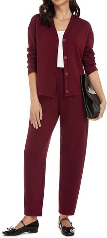 Casly Lamiit المرأة قطعتين ملابس غير رسمية الخريف السفر زر أسفل طويلة الأكمام سترة برميل السراويل مجموعة ملابس النوم in Kuwait
