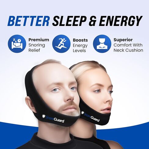 Chin Strap for Sleeping, Built-in Neck Cushions for Comfort, Works for CPAP Users, Snore Jaw Straps for Sleep, Mouth Breathing, Chin Lifting, Anti Snoring Devices, Men and Women, Black, M in Saudi Arabia