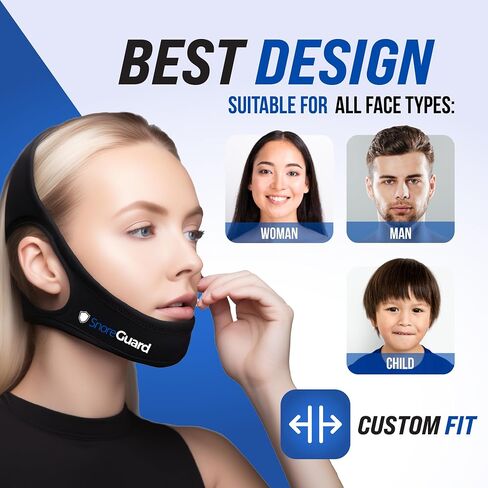 Chin Strap for Sleeping, Built-in Neck Cushions for Comfort, Works for CPAP Users, Snore Jaw Straps for Sleep, Mouth Breathing, Chin Lifting, Anti Snoring Devices, Men and Women, Black, M in Saudi Arabia