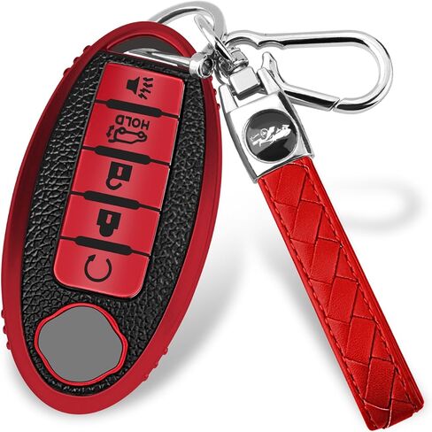 غطاء مفتاح Fob لـ Nissan 4/5، حافظة مفاتيح حماية كاملة ناعمة من مادة TPU لهاتف Altima Rogue Sentra Maxima (5 أزرار - أحمر) in Kuwait