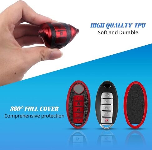 غطاء مفتاح Fob لـ Nissan 4/5، حافظة مفاتيح حماية كاملة ناعمة من مادة TPU لهاتف Altima Rogue Sentra Maxima (5 أزرار - أحمر) in Kuwait