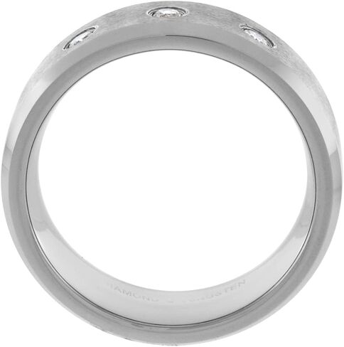 Sabrina Silver 8mm Tungsten Carbide 3 Stone Diamond Wedding Ring 0.22 cttw Beveled Edges Comfort fit sizes 8 to 14 in Saudi Arabia