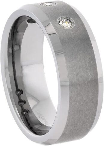 Sabrina Silver 8mm Tungsten Carbide 3 Stone Diamond Wedding Ring 0.22 cttw Beveled Edges Comfort fit sizes 8 to 14 in Saudi Arabia