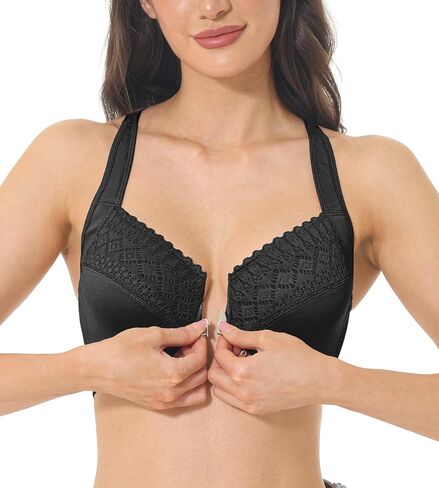 Women's Front Closure Racerback Bra Underwire Full Coverage Unpadded Lace Everyday Bra Plus Size for Large Bust in Kuwait
