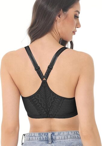 Women's Front Closure Racerback Bra Underwire Full Coverage Unpadded Lace Everyday Bra Plus Size for Large Bust in Kuwait