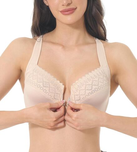 حمالة صدر نسائية ذات إغلاق أمامي بظهر راسر وتغطية كاملة من الدانتيل مبطنة للاستخدام اليومي مقاس كبير للتمثال النصفي الكبير in Kuwait