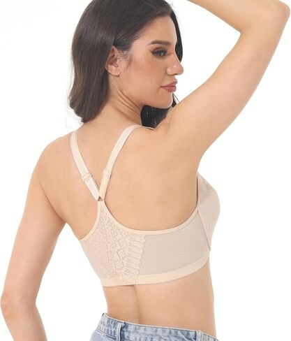 حمالة صدر نسائية ذات إغلاق أمامي بظهر راسر وتغطية كاملة من الدانتيل مبطنة للاستخدام اليومي مقاس كبير للتمثال النصفي الكبير in Kuwait