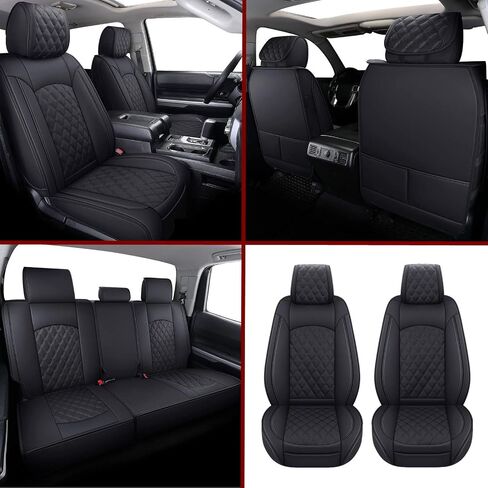 SecosAutoparts Full Set Car Seat Covers Custom Compatible with Toyota Tundra 2008-2021 Front & Rear Seat Cover Protector Cushion with Faux Leather Waterproof(Black, Full Set) in Saudi Arabia