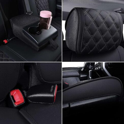 SecosAutoparts Full Set Car Seat Covers Custom Compatible with Toyota Tundra 2008-2021 Front & Rear Seat Cover Protector Cushion with Faux Leather Waterproof(Black, Full Set) in Saudi Arabia