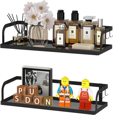 PUSDON Hanging Storage Baskets Organizer Wall Mount, Metal Wire Storage Bin Rack for Kitchen Bathroom Shower Spice Shelf Home Decor Essentials Black-2 Packs (Hollowout) in Saudi Arabia
