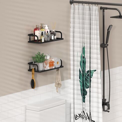 PUSDON Hanging Storage Baskets Organizer Wall Mount, Metal Wire Storage Bin Rack for Kitchen Bathroom Shower Spice Shelf Home Decor Essentials Black-2 Packs (Hollowout) in Saudi Arabia