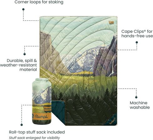 Rumpl Original Puffy Blanket - Warm Puffy Camping Blanket, 100% Recycled Polyester Insulation, Lightweight, Packable, Water-Resistant, Outdoor Puffer Blanket, 52"x75", Yosemite in Kuwait
