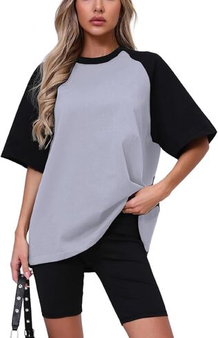Oversized Short Sleeve T Shirts for Women Summer Workout Casual Tops Loose Fit Cute Basic Tees in Kuwait