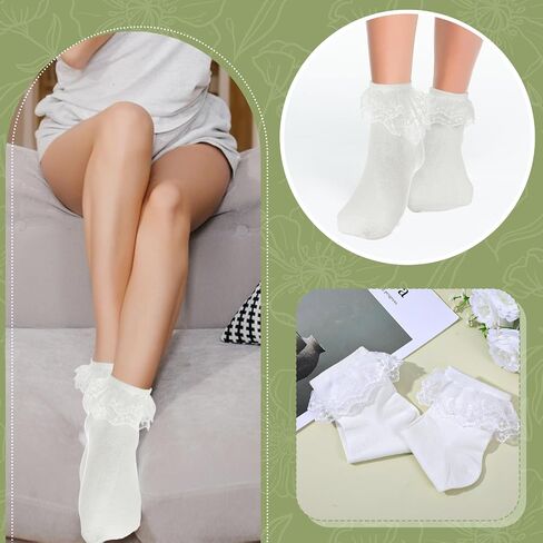 1 Pair Ankle Ruffle Socks, Cotton Soft Breathable Frilly Socks, Cute Princess Double Layer Lace Ruffle Sock for Women Girl (White) in Saudi Arabia