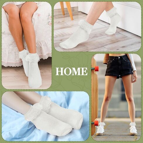 1 Pair Ankle Ruffle Socks, Cotton Soft Breathable Frilly Socks, Cute Princess Double Layer Lace Ruffle Sock for Women Girl (White) in Saudi Arabia