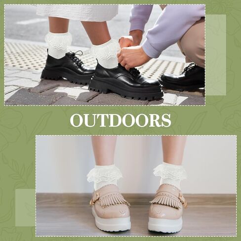 1 Pair Ankle Ruffle Socks, Cotton Soft Breathable Frilly Socks, Cute Princess Double Layer Lace Ruffle Sock for Women Girl (White) in Saudi Arabia