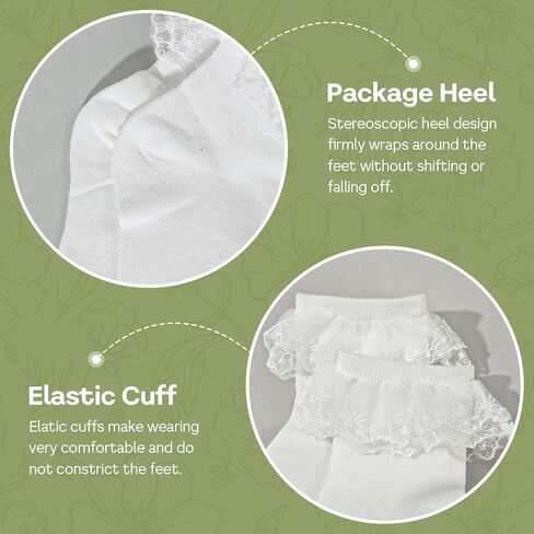 1 Pair Ankle Ruffle Socks, Cotton Soft Breathable Frilly Socks, Cute Princess Double Layer Lace Ruffle Sock for Women Girl (White) in Saudi Arabia