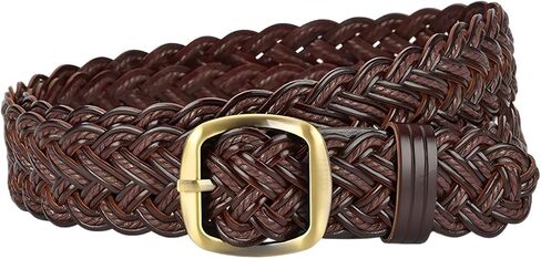 Skinny 3CM Wide Braided Leather Belt for Women, Hand-Woven Design with Gold Buckle in Kuwait