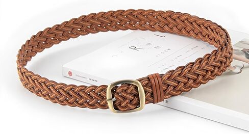 Skinny 3CM Wide Braided Leather Belt for Women, Hand-Woven Design with Gold Buckle in Kuwait