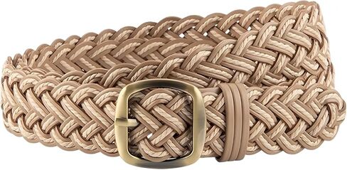 Skinny 3CM Wide Braided Leather Belt for Women, Hand-Woven Design with Gold Buckle in Kuwait
