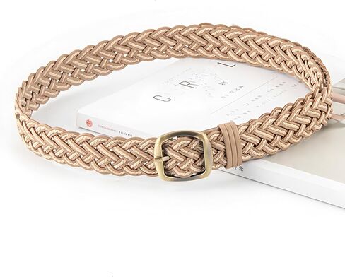 Skinny 3CM Wide Braided Leather Belt for Women, Hand-Woven Design with Gold Buckle in Kuwait