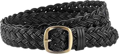 Skinny 3CM Wide Braided Leather Belt for Women, Hand-Woven Design with Gold Buckle in Kuwait