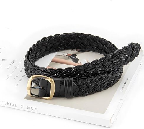 Skinny 3CM Wide Braided Leather Belt for Women, Hand-Woven Design with Gold Buckle in Kuwait