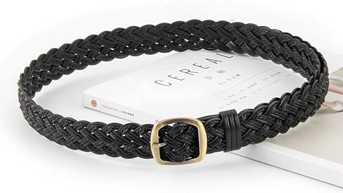 Skinny 3CM Wide Braided Leather Belt for Women, Hand-Woven Design with Gold Buckle in Kuwait