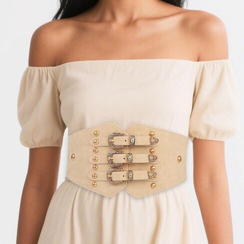 COSYDAYS حزام مشد أسود من الجلد أحزمة خصر واسعة قابلة للتمدد إكسسوارات حزام الخصر للنساء in Kuwait