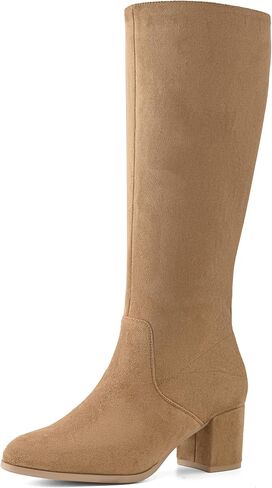Shoe'N Tale Knee High Boots for Women Block Chunky Heel Boots with Side Zipper in Kuwait