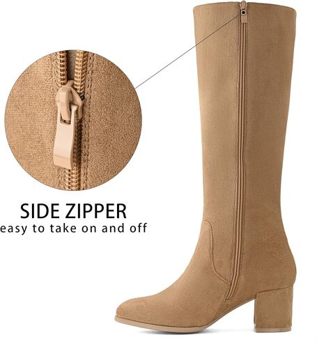 Shoe'N Tale Knee High Boots for Women Block Chunky Heel Boots with Side Zipper in Kuwait