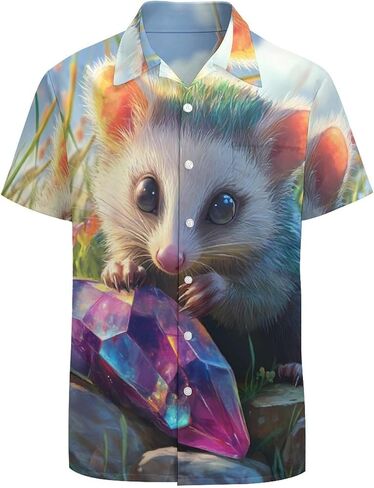 Opossum Mens Button Down Short Sleeve Shirt Casual T Shirts Summer Beach Tops with Pocket in Saudi Arabia