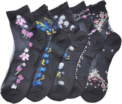5 Pairs Womens Sheer Socks Summer Thin See Through Mesh Transparent Socks for Women Size 6-9,Ultra-thin Lace See Through Ankle Casual Crew in Saudi Arabia