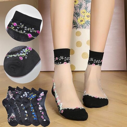 5 Pairs Womens Sheer Socks Summer Thin See Through Mesh Transparent Socks for Women Size 6-9,Ultra-thin Lace See Through Ankle Casual Crew in Saudi Arabia