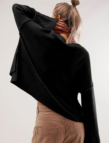 Sweaters for Women Bell Long Sleeve Crewneck Side Slit Fall Winter Casual Oversized Pullover Knit Sweater Top in Saudi Arabia