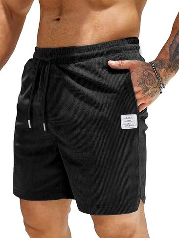 Mens Casual Shorts Corduroy Casual Elastic Waist Drawstring Lightweight Classic Fit Walking Hiking Shorts with Pockets（S-2XL） in Saudi Arabia