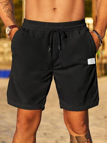 Mens Casual Shorts Corduroy Casual Elastic Waist Drawstring Lightweight Classic Fit Walking Hiking Shorts with Pockets（S-2XL） in Saudi Arabia