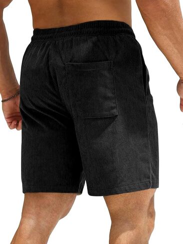 Mens Casual Shorts Corduroy Casual Elastic Waist Drawstring Lightweight Classic Fit Walking Hiking Shorts with Pockets（S-2XL） in Saudi Arabia
